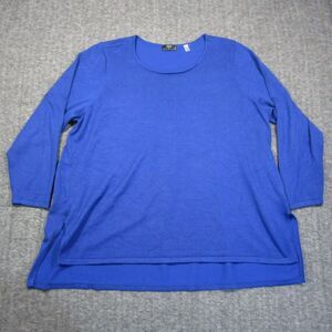 Tahari Tunic Top Womens 3X Royal Blue Tight Knit Long Tail Pleated Stretch Shirt